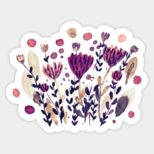 Watercolor whimsical flowers - burgundy Sticker